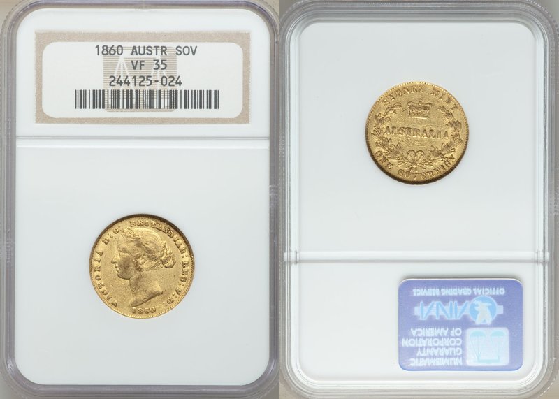 Victoria gold Sovereign 1860-SYDNEY VF35 NGC, Sydney mint, KM4. AGW 0.2353 oz.

...