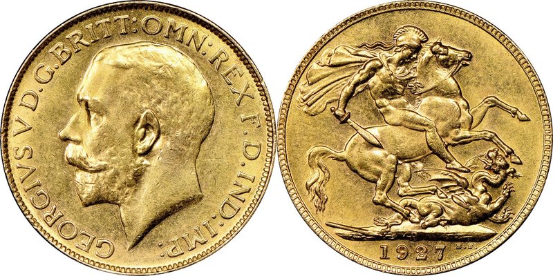 George V gold Sovereign 1927-P AU58 NGC, Perth mint, KM29. AGW 0.2355 oz.

HID09...