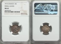 George V "Small Leaves" 10 Cents 1913 MS63 NGC, Ottawa mint, KM23. Small leaves variety. Fully struck with dark gray obverse toning and multi-colored ...