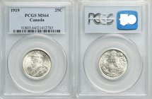 George V 25 Cents 1919 MS64 PCGS, Ottawa mint, KM24. Lustrous and white surfaces.

HID09801242017