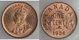 4-Piece Lot of Certified Cents, 1) George V Cent 1934 - MS64 Red ICCS, Ottawa mint, KM28 2) George VI Cent 1937 - MS64 Red ICCS, Royal Canadian Mint, ...