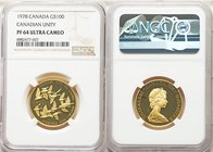 Elizabeth II gold Proof "Unification" 100 Dollars 1978 PR64 Ultra Cameo NGC, Royal Canadian Mint, KM122. AGW 0.5002 oz. 

HID09801242017