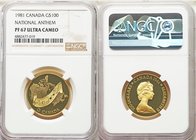 Elizabeth II gold Proof "National Anthem" 100 Dollars 1981 PR67 Ultra Cameo NGC, Royal Canadian Mint, KM131. AGW 0.5002 oz. 

HID09801242017