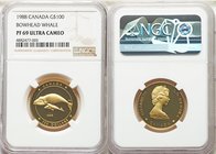 Elizabeth II gold Proof "Bowhead Whales" 100 Dollars 1988 PR69 Ultra Cameo NGC, Royal Canadian Mint, KM162. AGW 0.2500 oz. 

HID09801242017