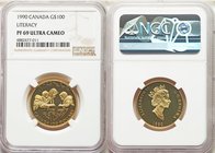 Elizabeth II gold Proof 100 Dollars 1990 PR69 Ultra Cameo NGC, Royal Canadian Mint, KM171. Issued for the International Literacy Year. AGW 0.2500 oz. ...