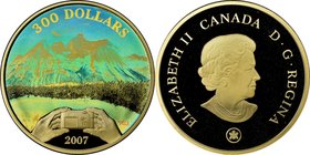 Elizabeth II gold Proof 300 Dollars 2007 PR69 Ultra Cameo NGC, Royal Canadian Mint, KM740. Mintage: 511. Canadian Rockies panoramic hologram. AGW 0.84...
