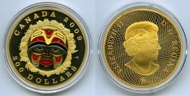 Elizabeth II gold Proof "Summer Moon Mask" 300 Dollars 2009, Royal Canadian Mint, KM877. 50mm. 60.0gm. Included is box and COA of which this is # 116 ...