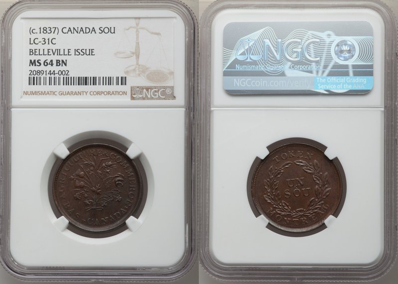 Lower Canada. Victoria "Montreal Bouquet" Sou Token ND (c. 1837) MS64 Brown NGC,...