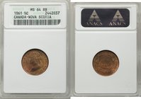 Nova Scotia. Victoria 1/2 Cent 1861 MS64 Red and Brown ANACS, London mint, KM7. Strong strike with virtually every hair on her head distinguishable. R...
