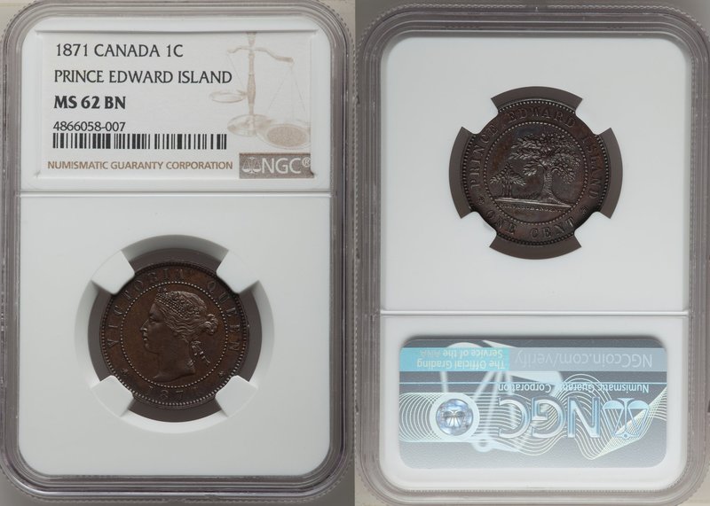 Prince Edward Island. Victoria Cent 1871 MS62 Brown NGC, London mint, KM4. Gloss...