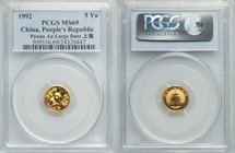 People's Republic gold "Large Date" Panda 5 Yuan (1/20 oz) 1992 MS69 PCGS, KM391. 

HID09801242017