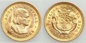 Republic gold 2 Colones 1926-(P) AU, Philadelphia mint, KM139. 13.9mm. 1.57gm. AGW 0.04502 oz.

HID09801242017