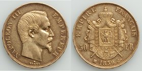 Napoleon III gold 50 Francs 1859-BB VF, Strassbourg mint, KM785.2. 27.8mm. 16.11gm. Mintage 32,000. AGW 0.4667 oz. 

HID09801242017