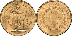 Republic gold 20 Francs 1892-A MS64 NGC, Paris mint, KM825. AGW 0.1867 oz. Clean satin surfaces. 

HID09801242017