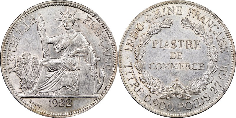 French Colony Pair of Certified Piastres NGC, 1) Piastre 1922-H - AU58, Heaton m...