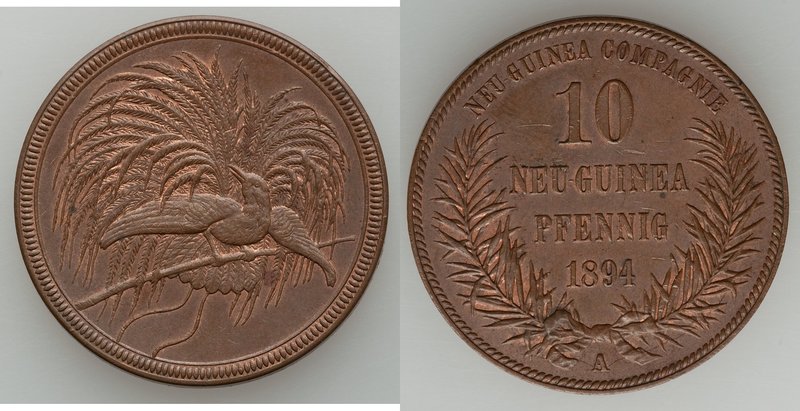 German Colony. Wilhelm II 10 Pfennig 1894-A AU, Berlin mint, KM3. 30mm. 10.00gm....