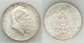 Bavaria. Luitpold Pair of Uncertified 1911-D 5 Marks UNC, Munich mint, KM999. Both coins white and uncirculated. Issued for the Prince Regent's 90th b...