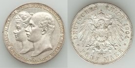 Mecklenburg-Schwerin. Friedrich Franz IV 5 Mark 1904-A UNC, Berlin mint, KM334. 38mm. 27.80gm. In commemoration of the wedding of Friedrich Franz IV a...