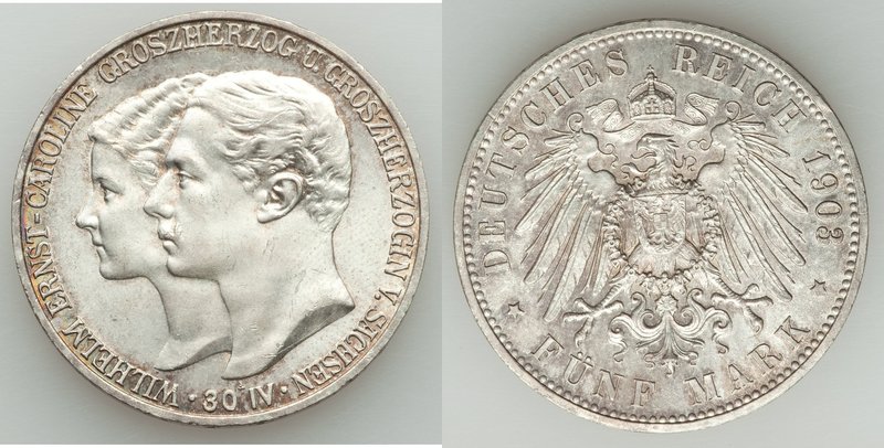 Saxe-Weimar-Eisenach. Wilhelm Ernst 5 Mark 1903-A UNC, Berlin mint, KM218. 37.9m...