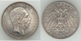 Saxony. Georg "Death of Albert" 5 Mark 1902-E UNC, Muldenhutten mint, KM1256. 37.7mm. 27.68gm. Stuck in commemoration of the death of Albert. Old gunm...