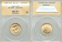 Victoria gold Sovereign 1891 MS60 Details (Cleaned) ANACS, KM767. 

HID09801242017