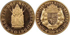 Elizabeth II gold Proof "500th Sovereign Anniversary" Sovereign 1989 PR67 Ultra Cameo NGC, KM956. Issued for the 500th anniversary of the gold soverei...