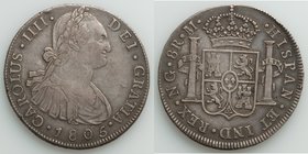 Charles IV 8 Reales 1805 NG-M XF, Guatemala City mint, KM53. 39.7mm 26.89gm. Nicely toned in golden-gray toning with great eye-appeal. 

HID0980124201...