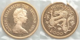 British Colony. Elizabeth II gold Proof "Year of the Dragon" 1000 Dollars 1976, KM40. 28mm. 16.38gm. AGW 0.4708 oz. 

HID09801242017