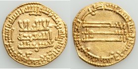 Abbasid. temp. al-Mansur (AH 136-158 / AD 754-775) gold Dinar AH 152 (AD 769/70) AU, No mint (likely Madinat al-Salam), A-212. 18.3mm. 4.11gm. 

HID09...