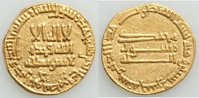 Abbasid. temp. al-Mahdi (AH 158-169 / AD 775-785) gold Dinar AH 165 (AD 781/2) XF, No mint (likely Madinat al-Salam), A214. 18.8mm. 4.12gm. 

HID09801...
