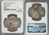 Papal States. Gregory XVI Scudo Anno XVI (1846)-R MS62 NGC, Rome mint, KM1324. Boldly struck with light brown & blue toning. 

HID09801242017