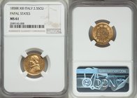 Papal States. Pius IX gold 2-1/2 Scudi Anno XIII (1858)-R MS61 NGC, Rome mint, KM1117.

HID09801242017