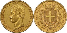 Sardinia. Carlo Alberto gold 100 Lire 1833 (Eagle)-P AU53 NGC, Turin mint, KM133.1. Mintage 6,769. AGW 0.9331 oz.

HID09801242017