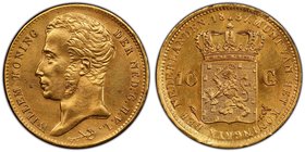 Willem I gold 10 Gulden 1837 UNC Details (Streak Removed) PCGS, Utrecht mint, KM56, Fr-327. 

HID09801242017