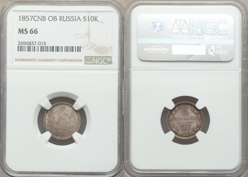 3-Piece Lot of Certified 10 Kopecks NGC, 1) Alexander II 10 Kopecks 1857 СПБ-ФБ ...