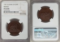 British Colony. Sierra Leone Company bronze Proof Cent 1791 PR63 Brown NGC, KM1. Defined detail and reflective surfaces, small flan defect or laminati...