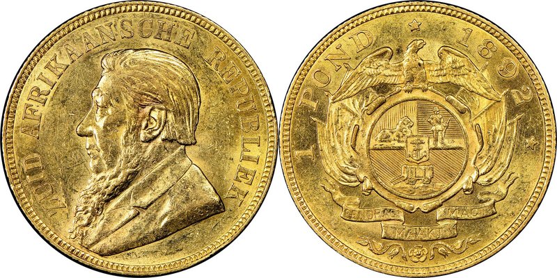 Republic gold "Double Shaft" Pond 1892 AU58 NGC, KM10.1. Mintage: 16,000. AGW 0....