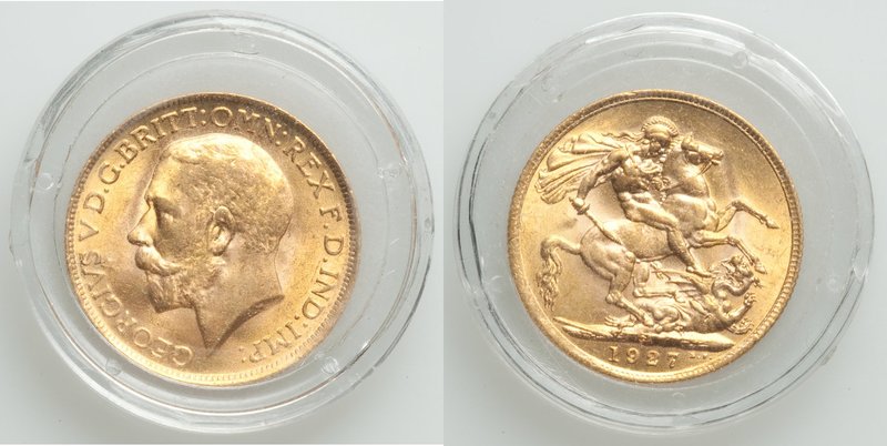 George V gold Sovereign 1927-SA UNC, Pretoria mint, KM21, S-4004. Included with ...