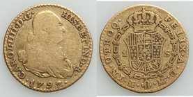Charles IV gold Escudo 1797 M-MF Fine, Madrid mint, KM434. 17.4mm. 3.26gm. 

HID09801242017