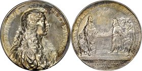 "Alliance with Louis XIV" silver Medal MDCLXIII (1663) XF Details (Tooled) NGC, SM-65, Haller-75, Wund-3477, PiN-250. 56mm. By J. Warin. Issued for th...