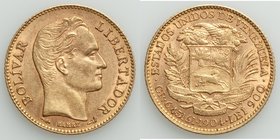 Republic gold 20 Bolivares 1904 XF, KM-Y32. 21.4mm. 6.44gm. AGW 0.1867 oz. 

HID09801242017