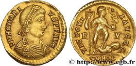 HONORIUS
Type : Solidus 
Date : 402-403 
Mint name / Town : Ravenne 
Metal : gold 
Millesimal fineness : 1000 ‰
Diameter : 21 mm
Orientation di...