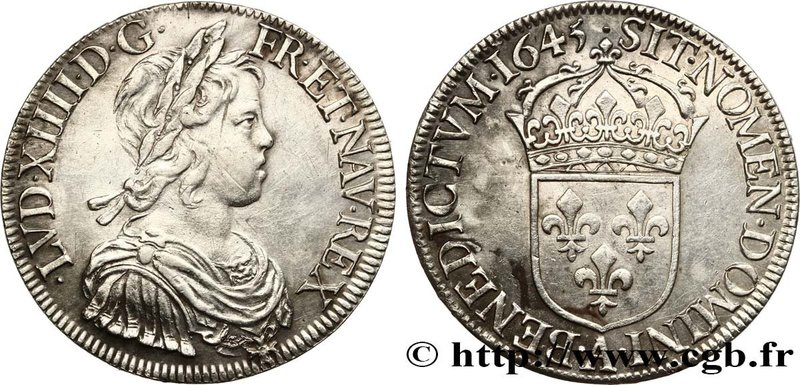 LOUIS XIV "THE SUN KING"
Type : Écu à la mèche courte 
Date : 1645 
Mint name...