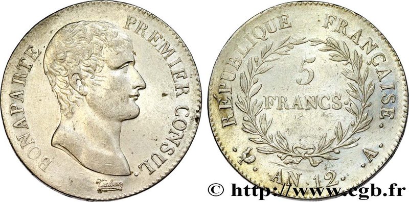 CONSULATE
Type : 5 francs Bonaparte Premier Consul 
Date : An 12 (1803-1804) ...