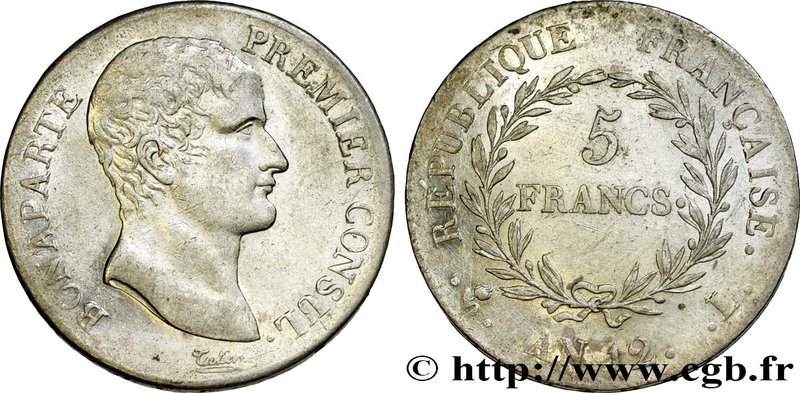 CONSULATE
Type : 5 francs Bonaparte Premier Consul 
Date : An 12 (1803-1804) ...