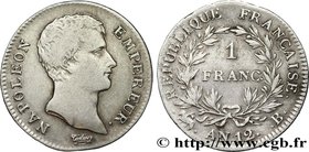 PREMIER EMPIRE / FIRST FRENCH EMPIRE
Type : 1 franc Napoléon Empereur, Calendrier révolutionnaire 
Date : An 12 (1803-1804) 
Mint name / Town : Rou...