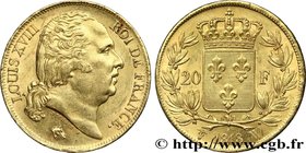 LOUIS XVIII
Type : 20 francs or Louis XVIII, tête nue 
Date : 1818 
Mint name / Town : Lille 
Quantity minted : 1.314.262 
Metal : gold 
Diamete...