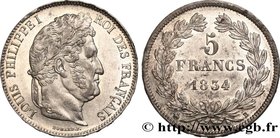 LOUIS-PHILIPPE I
Type : 5 francs IIe type Domard 
Date : 1834 
Mint name / Town : Rouen 
Quantity minted : 4451318 
Metal : silver 
Millesimal f...