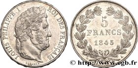 LOUIS-PHILIPPE I
Type : 5 francs IIIe type Domard 
Date : 1845 
Mint name / Town : Paris 
Quantity minted : 3095362 
Metal : silver 
Millesimal ...