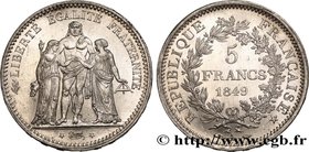 II REPUBLIC
Type : 5 francs Hercule, IIe République 
Date : 1849 
Mint name / Town : Paris 
Quantity minted : 29130599 
Metal : silver 
Millesim...
